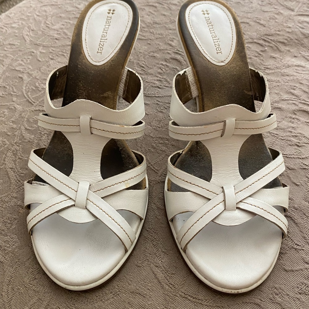 Naturalizer White Strappy Sandals with Wedge Heel
